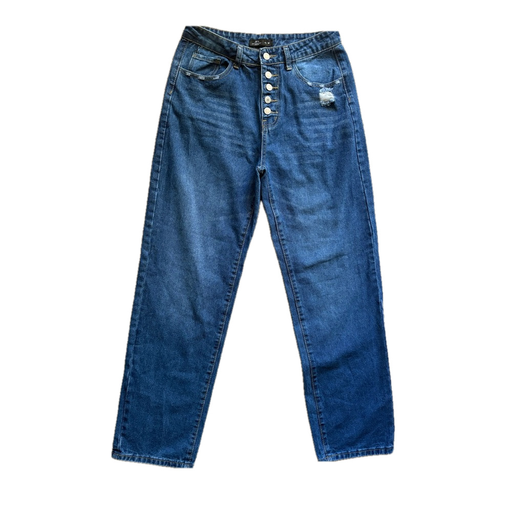 NWOT Distressed Five-Button Fly High-Rise Straight Leg Jeans